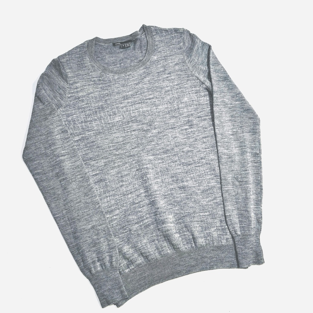 Vince Mens Sweater Gray Crewneck Sweater 100% Wool S
